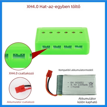 USB töltődoboz 3,7V Li-ion akkukhoz, 6 rekesz, töltésjelző, bemenet 5V 1–2,5A, kimenet 4,2V 500mA×6, CE