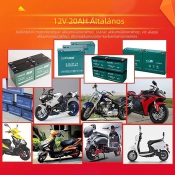 Háromkerekű motorkerékpár akkumulátor töltő, ólom-akkumulátorhoz, 12V, 1-20A, univerzális használatra