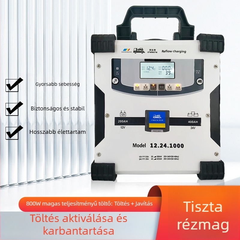 Magas teljesítményű autóakkumulátor töltő 12V/24V
