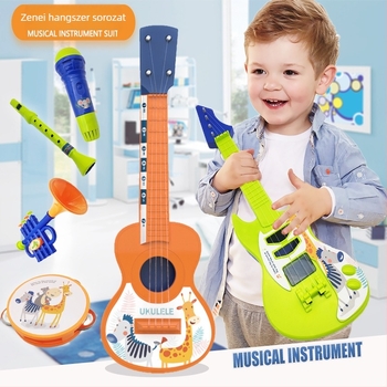 Műanyag gyerekeknek készült ukulele és mini gitárkészlet, gitár/basszus játék, 4–6 éveseknek, blisteres csomagolás, Xinya márka, 3C tanúsítvány