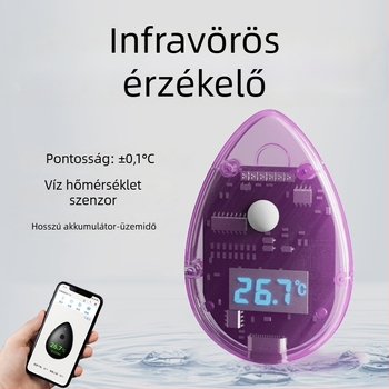 PC anyagú víztermometer; méri a víz hőmérsékletét; belépő típusú szenzor; pontosság ±0,1°C