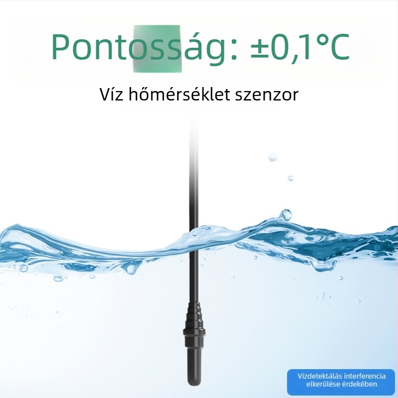 PC anyagú víztermometer; méri a víz hőmérsékletét; belépő típusú szenzor; pontosság ±0,1°C