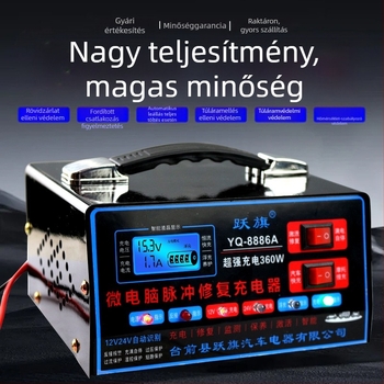 Flags autóakkumulátor töltő, bemenet 100–240V AC, kimenet DC 12V 15A, CE tanúsítvány