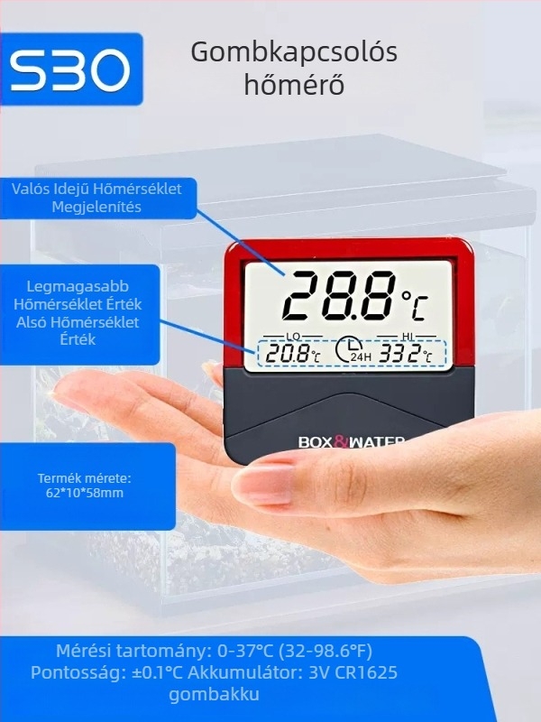 Akváriumi hőmérő nagy pontosságú kijelzővel, elektronikus vízhőmérő az akváriumhoz