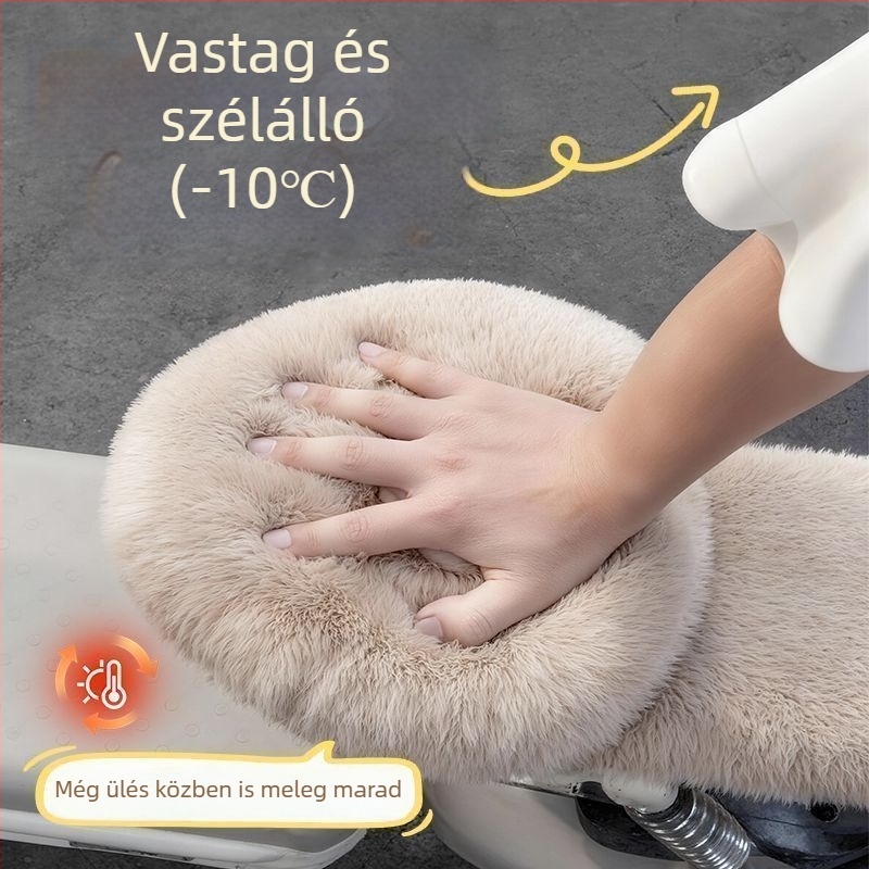 Elektromos kerékpár ülésvédő készlet nyusziplüsszel, hímzéssel, megnövelt melegséggel, velúr töltettel és kavicsos bőrfelülettel — három részes készlet