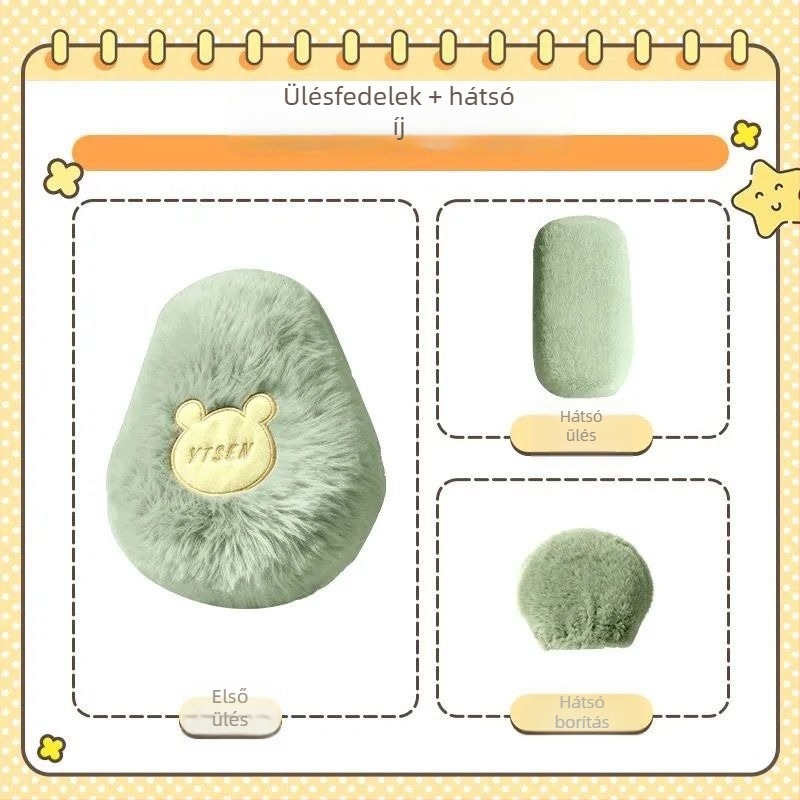 Elektromos kerékpár ülésvédő készlet nyusziplüsszel, hímzéssel, megnövelt melegséggel, velúr töltettel és kavicsos bőrfelülettel — három részes készlet