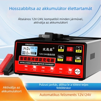 Autóakkumulátor töltő 12-24V, intelligens pulzus, univerzális, nagy teljesítmény