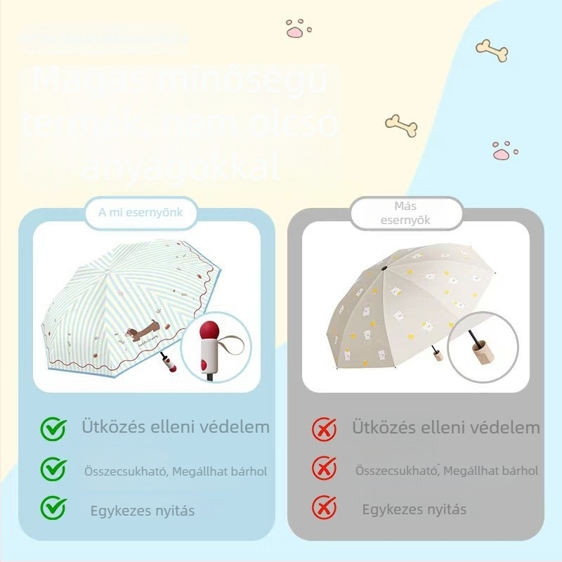 Gyerekeknek készült összecsukható esernyő automata nyitással, 8 bordás váz, UV védelem UPF 50+, sugár 48–53 cm