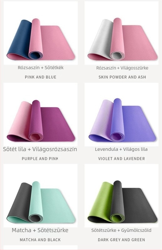 TPE jóga matrac, csúszásmentes, kétszínű Pilates matrac, 6 mm vastag, 1 kg tömeg, Asana útmutató mintázat