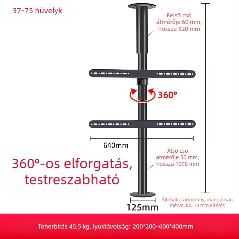 Padlóra álló tévé állvány 360°-os forgással, fúrás nélkül