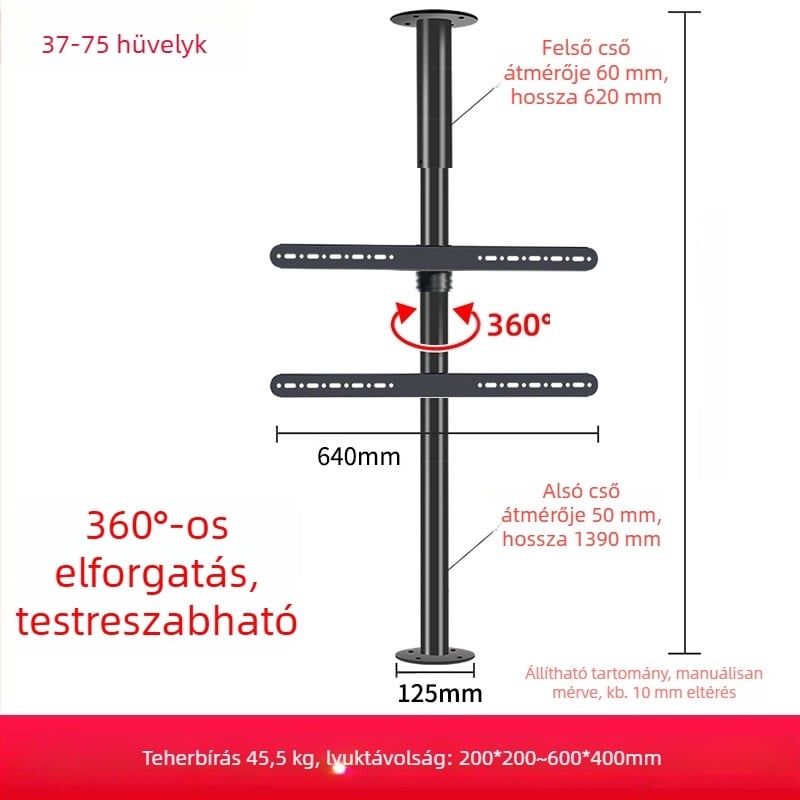 Padlóra álló tévé állvány 360°-os forgással, fúrás nélkül