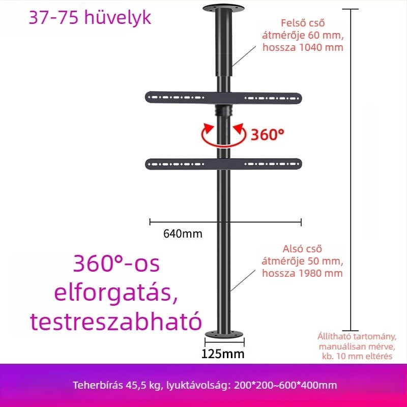 Padlóra álló tévé állvány 360°-os forgással, fúrás nélkül