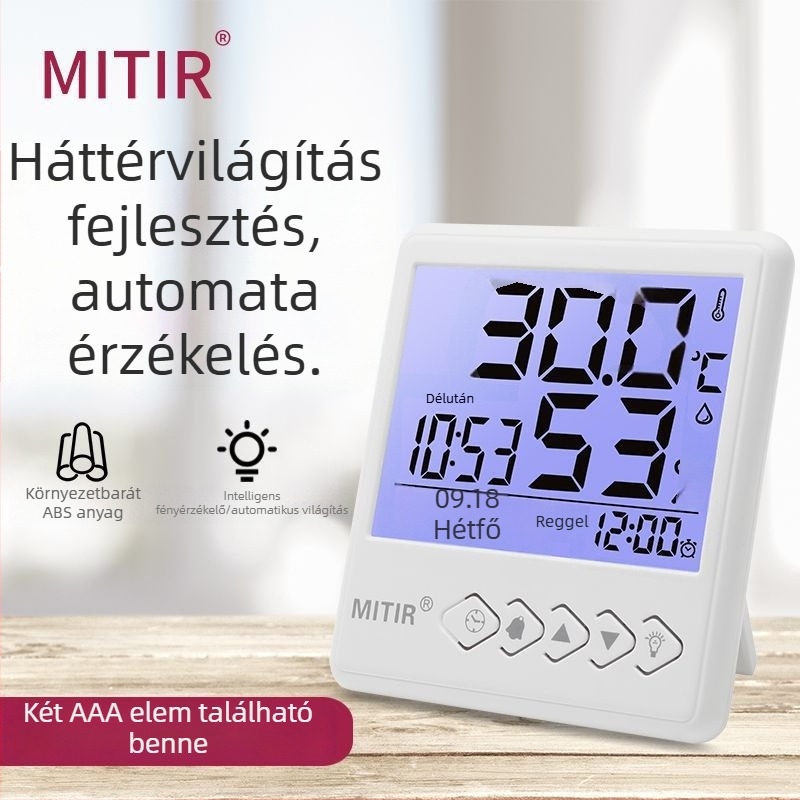 Beltéri falra szerelhető termohigrométer, nagy pontosságú, méri a hőmérsékletet és a páratartalmat (Hőmérséklet és páratartalom mérése)