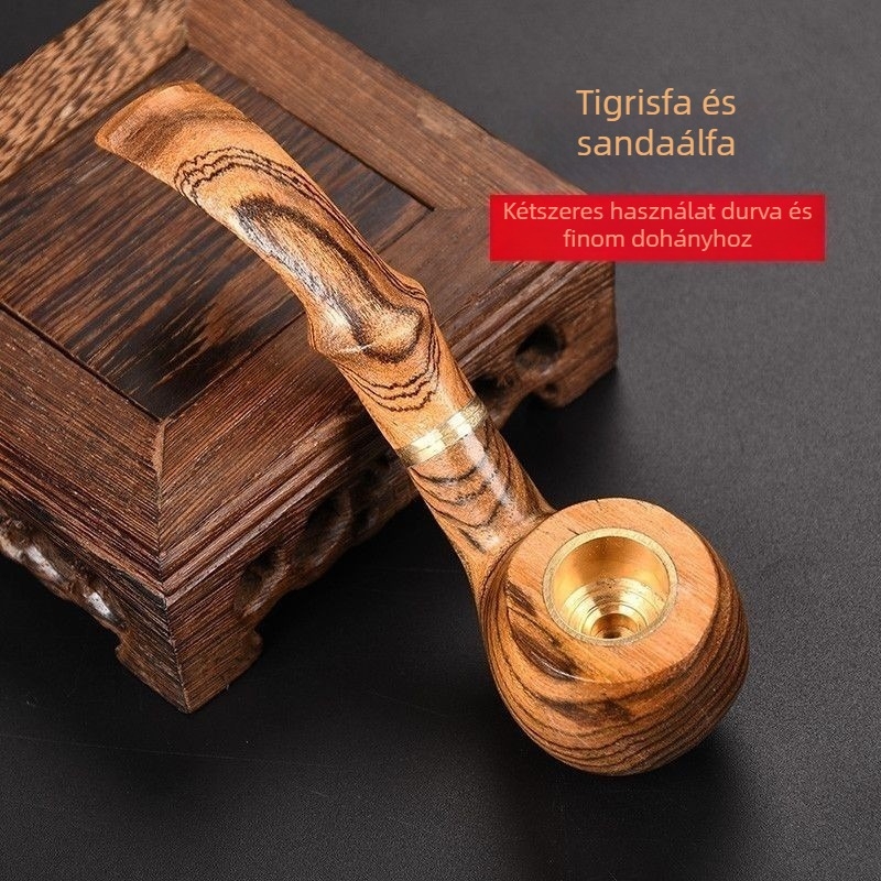 Pipa mahagóni fából, görbült, klasszikus stílus, szűrővel, ajándék időseknek