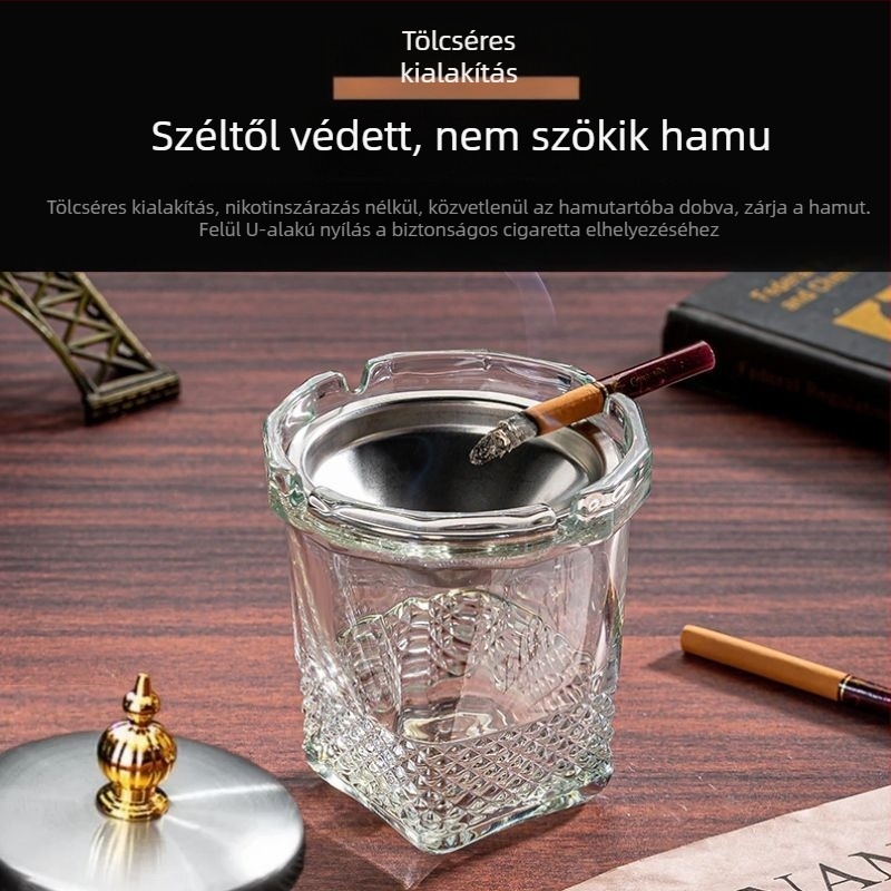 Üvegből készült hamutál, újrafelhasználható, fedéllel, egyszerű és modern (Anyag: Üveg; Újrafelhasználható: Igen; Fedél: Igen; Stílus: Egyszerű és modern)