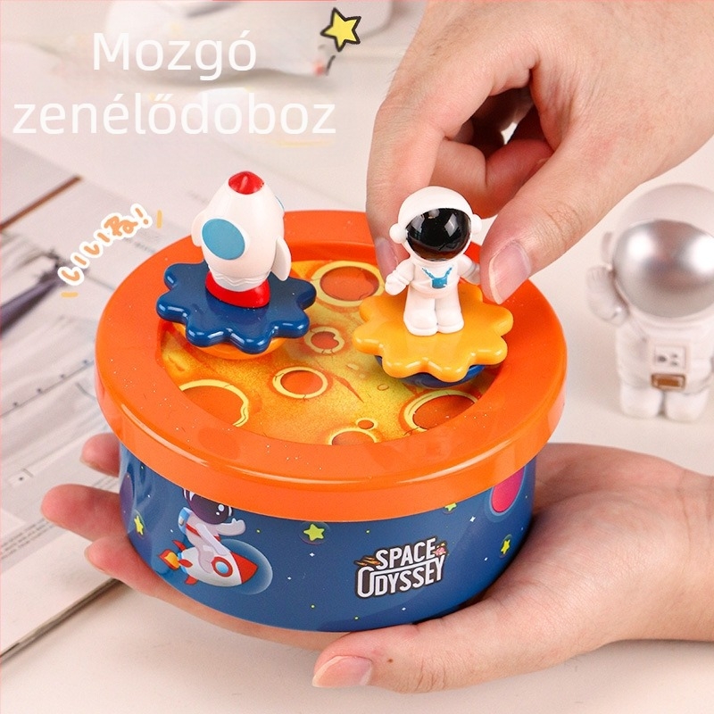 Gyermekeknek szóló felhúzható karusszel zenélődoboz cartoon dizájnnal, nyomtatott logó, injekciós formázott alkatrészek