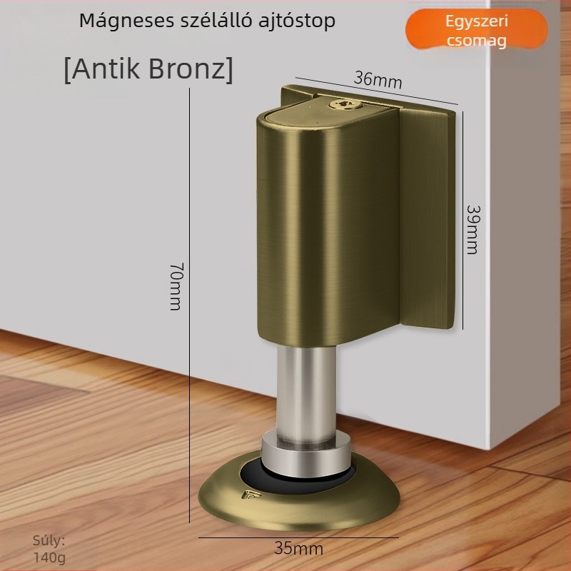 Cinkötvözetből készült padlóra szerelhető ajtóstop, kettős mágnes, csendes, szélálló, fürdőszobához és hálószobához