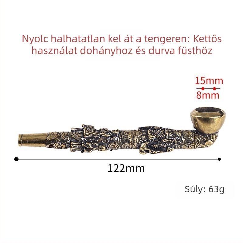 Rézpipa dohányzáshoz – domborított ló motívummal, fémszerkezet, új kínai stílus, ajándékba alkalmas