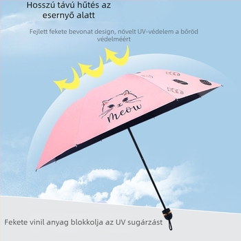 Háromrészes összecsukható esernyő macska rajzfilm dizájnnal, logónyomtatás, UPF>40, 8 acélszerkezetű merevítő, 190T vászon