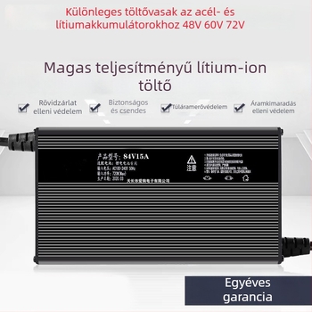 LiFePO4 akkumulátor töltő 60-72V, 15A — sorozat 48-72V, CE tanúsítvány, bemenet 100-240V ~1.7A 50-60Hz