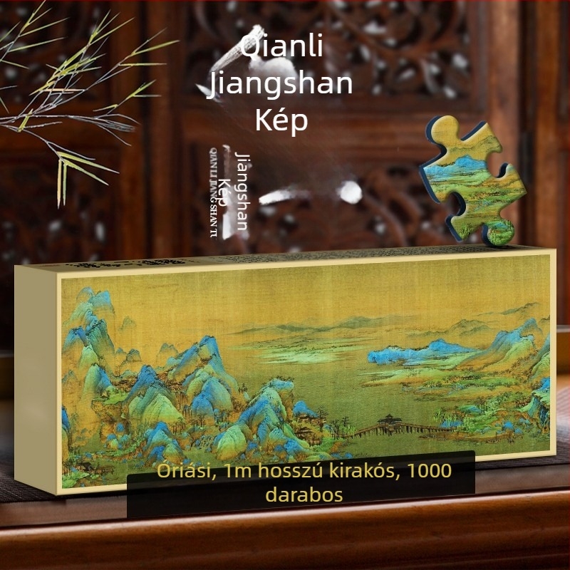 1000 darabos sík puzzle – táj folyók és hegyek; papír alapú; DIY; színes dobozos csomagolás; 15–35 éveseknek.