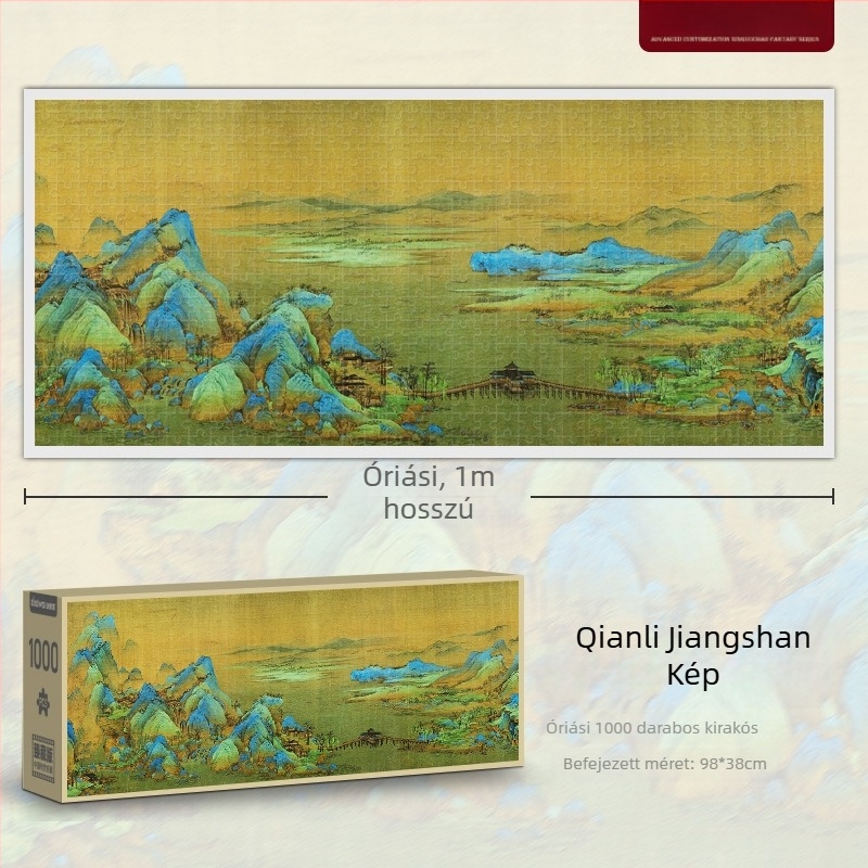 1000 darabos sík puzzle – táj folyók és hegyek; papír alapú; DIY; színes dobozos csomagolás; 15–35 éveseknek.