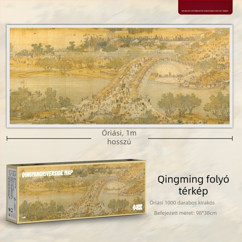 1000 darabos sík puzzle – táj folyók és hegyek; papír alapú; DIY; színes dobozos csomagolás; 15–35 éveseknek.
