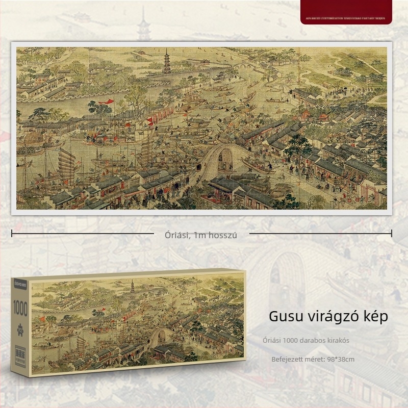 1000 darabos sík puzzle – táj folyók és hegyek; papír alapú; DIY; színes dobozos csomagolás; 15–35 éveseknek.