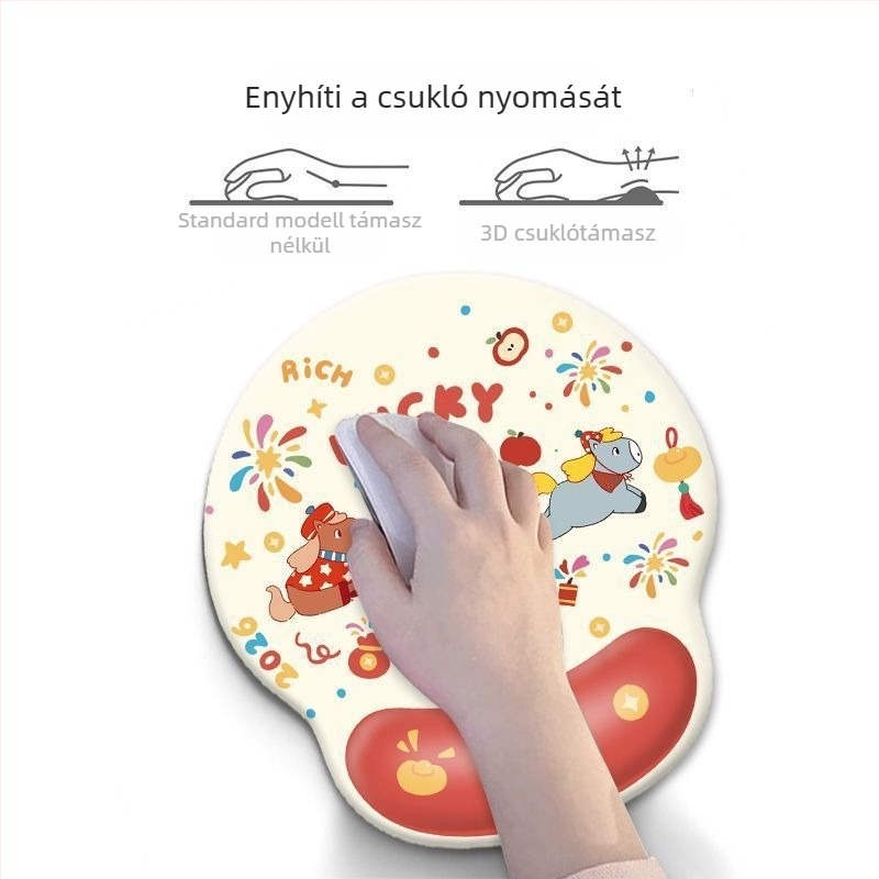 Illusztrált kézzel rajzolt ló éve csuklótámasz egérpad és asztali pad, puha és elegáns