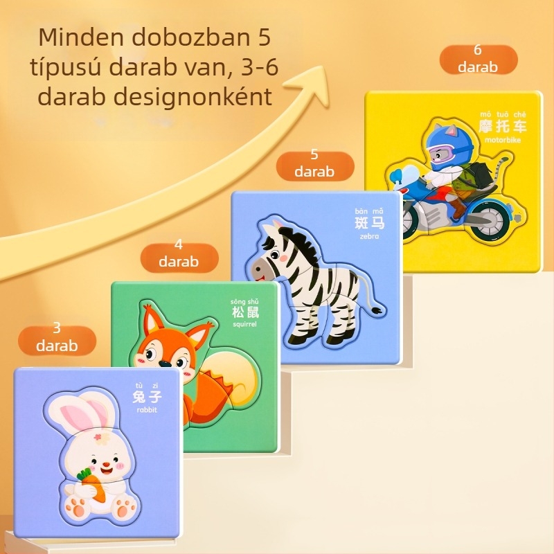 4–6 éves gyerekeknek szóló 3D állatos puzzle – panel/kézfogó tábla, papíralapú anyag, testreszabott minták, középhaladó nehézség