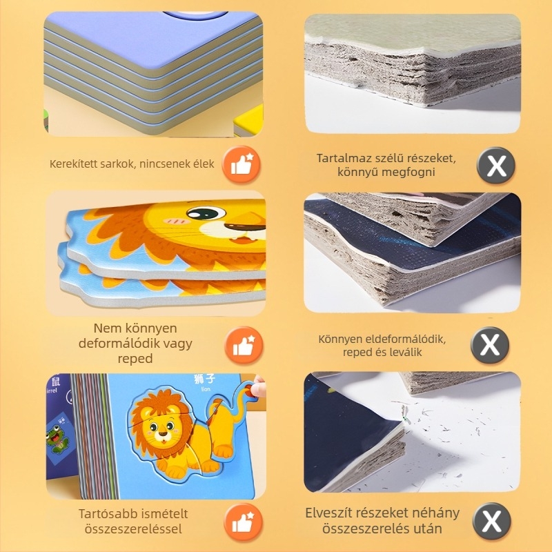 4–6 éves gyerekeknek szóló 3D állatos puzzle – panel/kézfogó tábla, papíralapú anyag, testreszabott minták, középhaladó nehézség