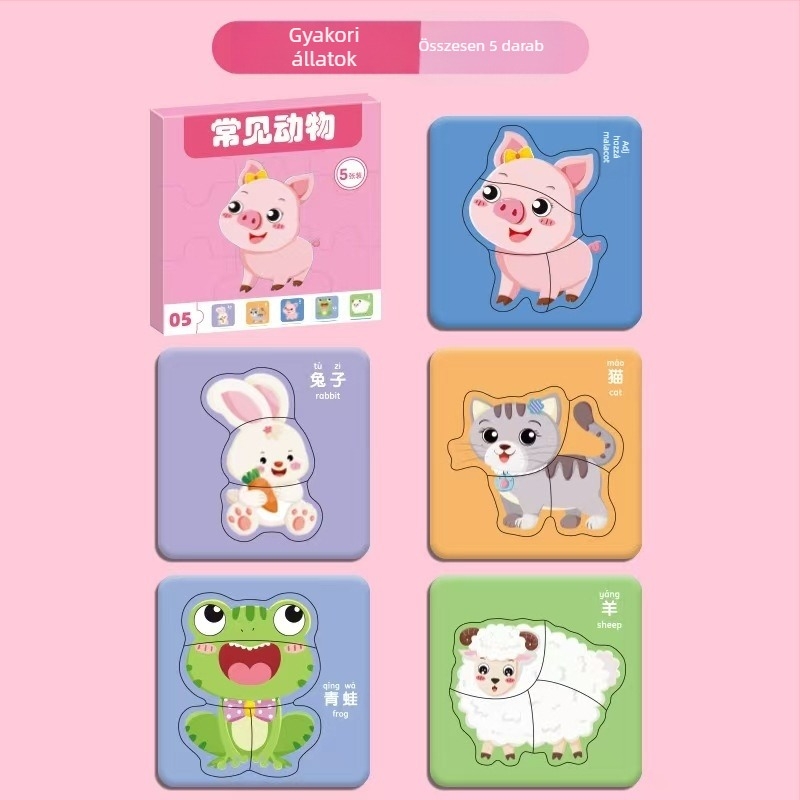 4–6 éves gyerekeknek szóló 3D állatos puzzle – panel/kézfogó tábla, papíralapú anyag, testreszabott minták, középhaladó nehézség