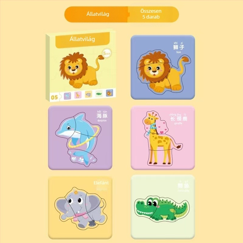 4–6 éves gyerekeknek szóló 3D állatos puzzle – panel/kézfogó tábla, papíralapú anyag, testreszabott minták, középhaladó nehézség