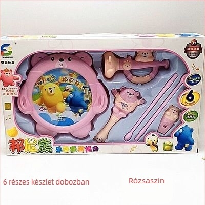 Gyermekeknek készült gong és dob szett: műanyagból, oktató zenei játék 4–6 éveseknek, ütőhangszer