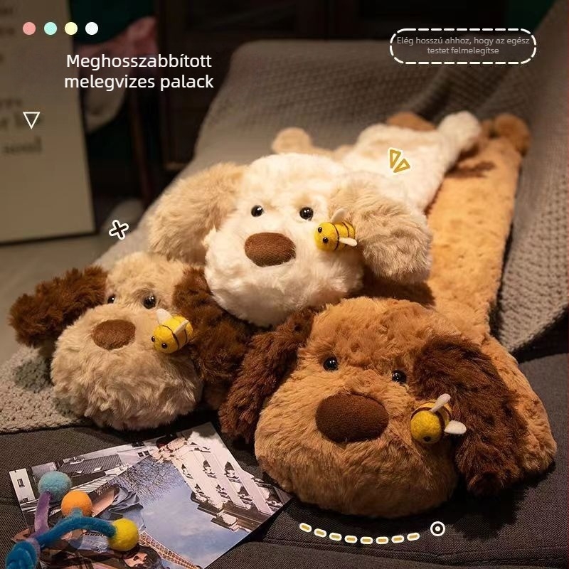 Hosszú melegvizes palack robbanásbiztos kialakítással, vízzel tölthető, aranyos téli lábmelegítő
