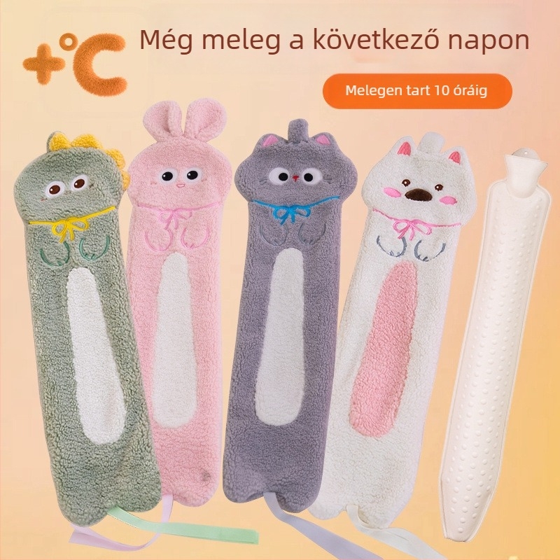 Flanel anyagú melegvizes palack, 0,65 kg, vízzel töltve, derék és has területre, cartoon stílusú, testreszabható