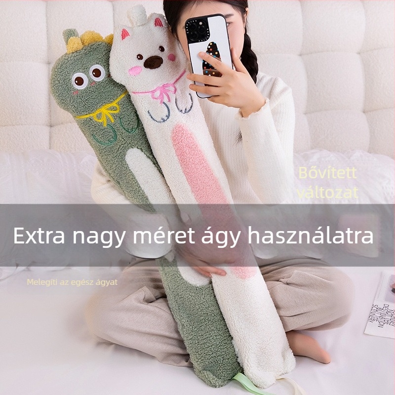 Flanel anyagú melegvizes palack, 0,65 kg, vízzel töltve, derék és has területre, cartoon stílusú, testreszabható