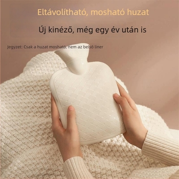 Vízkitöltős plüss melegítőpalack – aranyos szív alakú dizájn, levehető mosóhuzat, melegíti a kezét, a hasát és a lábakat, kétirányú használat meleg/hideg
