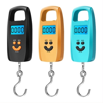 Tongyu 802 kézben tartható elektronikus mérleg horoggal, 50 kg teherbírás, 10 g osztás, LCD háttérvilágítású kijelző