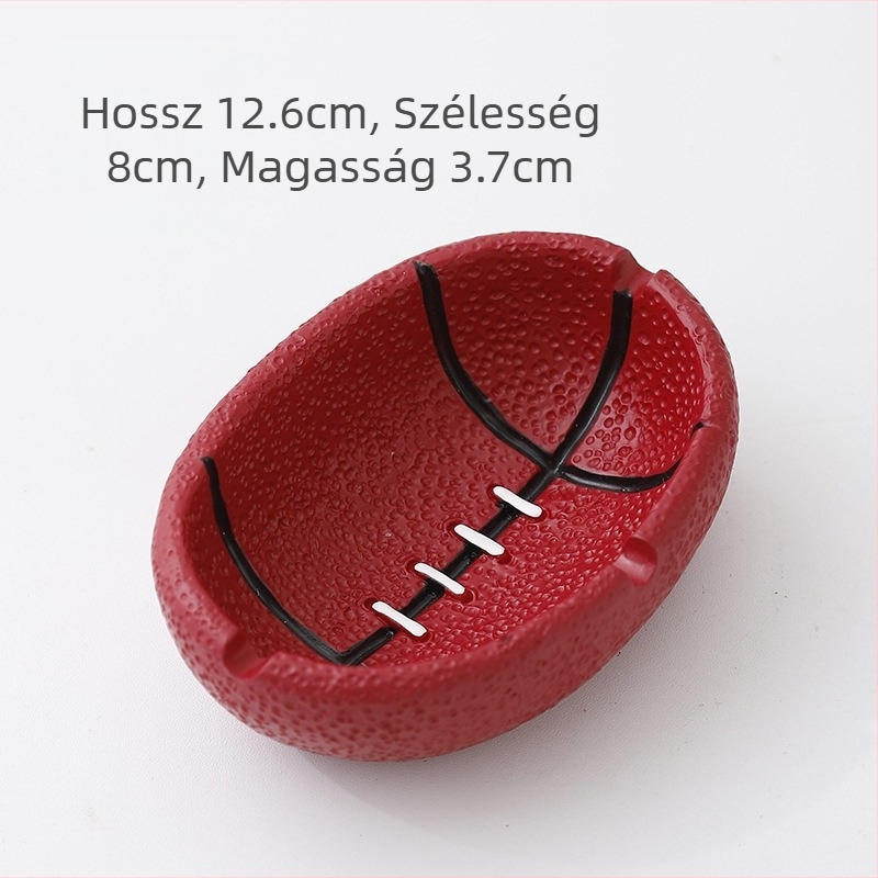 Műgyanta hamutartó dísz, szerencsés kutya és rugby labdával, asztali dekoráció