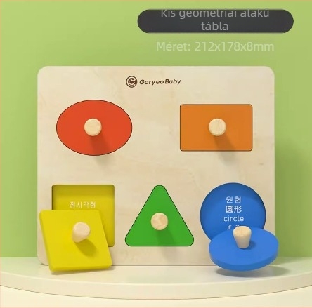 Fából készült kézben tartható kognitív puzzle-panel korai oktatáshoz, 3D puzzle, geometriai formák párosítása, 4-6 éveseknek
