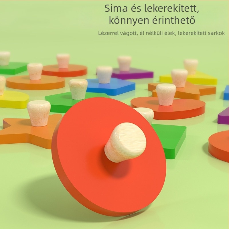Fából készült kézben tartható kognitív puzzle-panel korai oktatáshoz, 3D puzzle, geometriai formák párosítása, 4-6 éveseknek