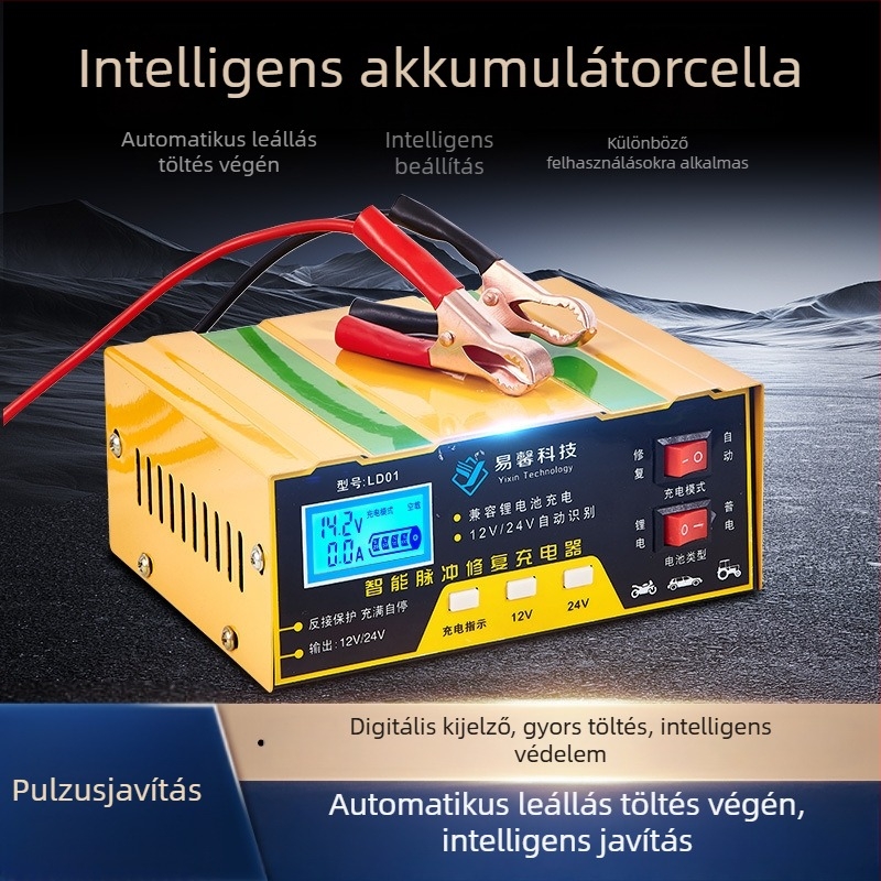 Yi Xin LD01 12V/24V Akkumulátortöltő Autókhoz és Motorkerékpárokhoz, Intelligens Automatikus Javítás, LD01 Sorozat, Bemenet 100-240V AC