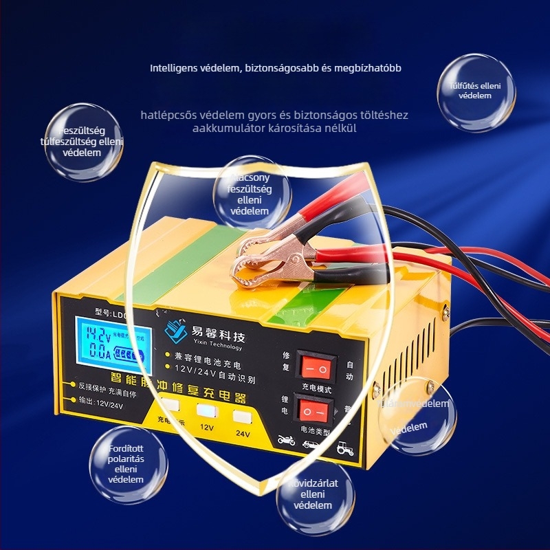 Yi Xin LD01 12V/24V Akkumulátortöltő Autókhoz és Motorkerékpárokhoz, Intelligens Automatikus Javítás, LD01 Sorozat, Bemenet 100-240V AC
