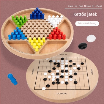 Fából készült, 2 az 1-ben Gomoku és Dáma (Flying Chess) asztali játék gyerekeknek, oktató játék, amely elősegíti a szülő-gyermek interakciót