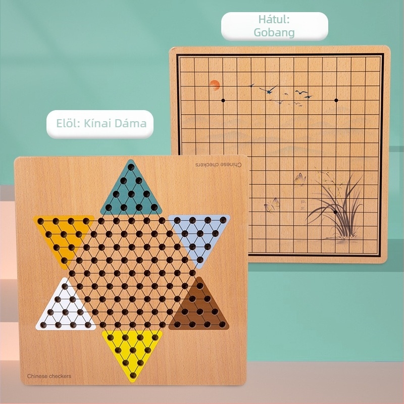 Fából készült, 2 az 1-ben Gomoku és Dáma (Flying Chess) asztali játék gyerekeknek, oktató játék, amely elősegíti a szülő-gyermek interakciót