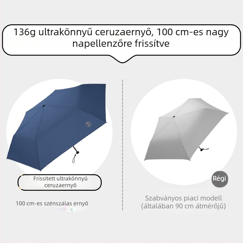 136 g ultra könnyű, extránagy szénszálas összecsukható esernyő, 100 cm, UPF 50+, nőknek