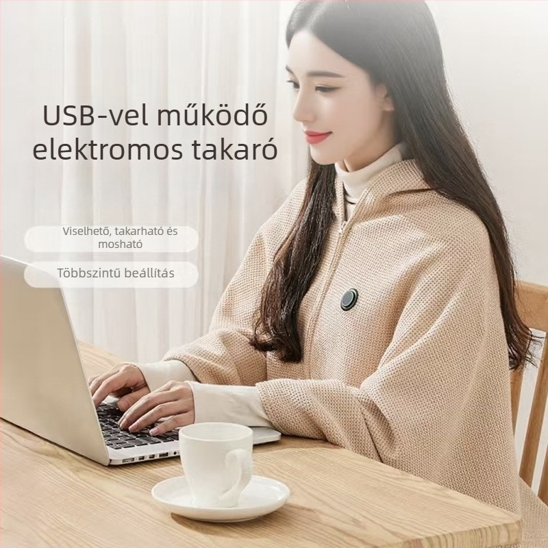 Viselhető elektromos fűtő kendő grafénnel, USB-s táplálás, leválasztható és mosható lábmelegítő, 3 hőmérséklet-szint, 10W