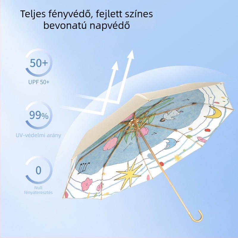 Hajlított nyélű napernyő, UPF 50+ UV védelem, 8 borda, háromrészes kialakítás, 190T poliészter anyag