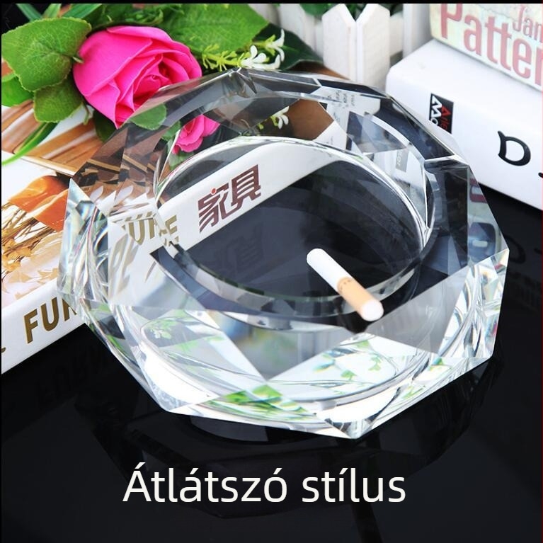 Kristály hamutál logóval testreszabva – otthon, nappaliban, irodában, szállodában és karaoke helyszíneken.
